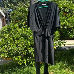 Zara Black Kimono-Style Dress with Lace Detail